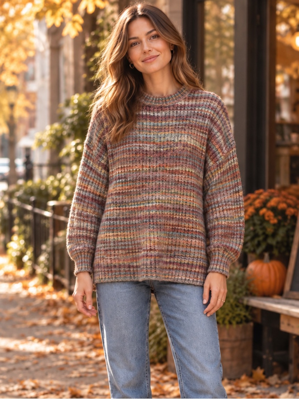 Zara Multicolor Space Dye Chunky Knit Oversized Sweater Women Size M Fall Layer